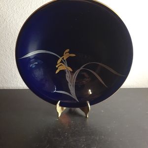 EXQUISITE VTG Japanese Fukagawa Koransha Orchid Gilded Cobalt Blue 9" Arita Bowl